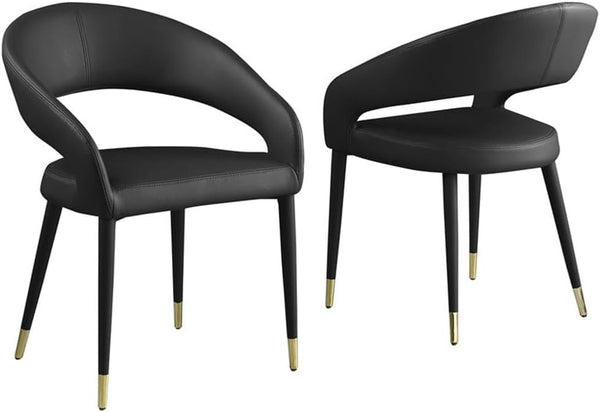 English Elm Modern Faux Leather Dining Chairs Set of 2 Curved Back Gold Tipped Wooden Legs Black B011P439059