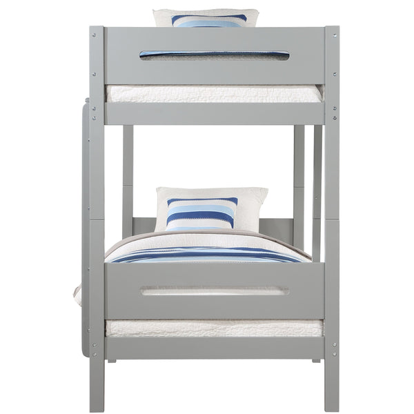 English Elm Grey Twin/Twin Bunk Bed with 14+14 Slat System, Removable Ladder & Hanger, Easy Knock-Down Assembly B062S00575