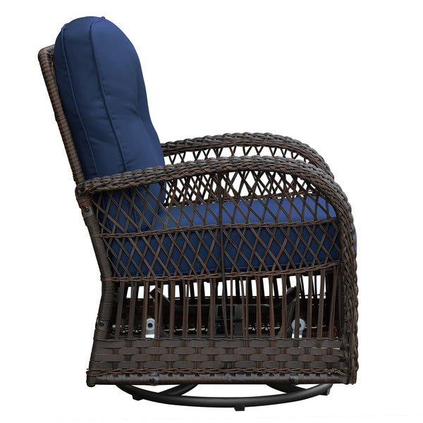 English Elm 3 Piece Outdoor Wicker Rocking Bistro Set with Glass Top Table Patio Porch W1889P500331