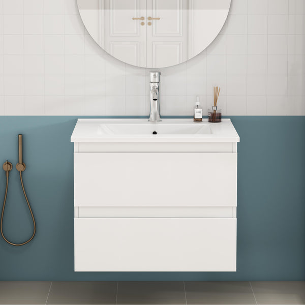 English Elm 24-Inch Bathroom Vanity With Integrated Sink, Soft-Close Drawers, Minimalist Design, Easy Assembly W3151S00063