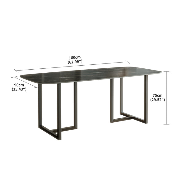 English Elm Carbon Steel Dining Table with Stone Top and Matte Black Frame for Modern Rooms W1002S00002