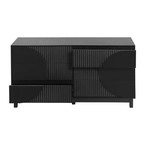English Elm Modern Fluted 6 Drawer Dresser with Solid Wood Legs Japandi Chest for Bedroom Carbon Black N739S0000015E