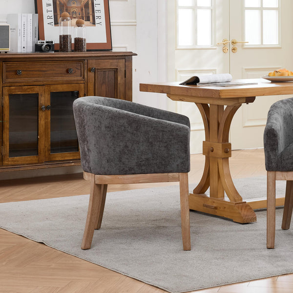English Elm Mid Century Barrel Accent Chair Chenille Upholstery Rubberwood Legs Dining Room Gray W1143P449341