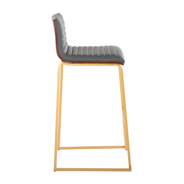 English Elm Mason Mara 30" Gold Barstools – Set Of 2 With Walnut Wood & Grey Faux Leather For Stylish Comfort B202P222246