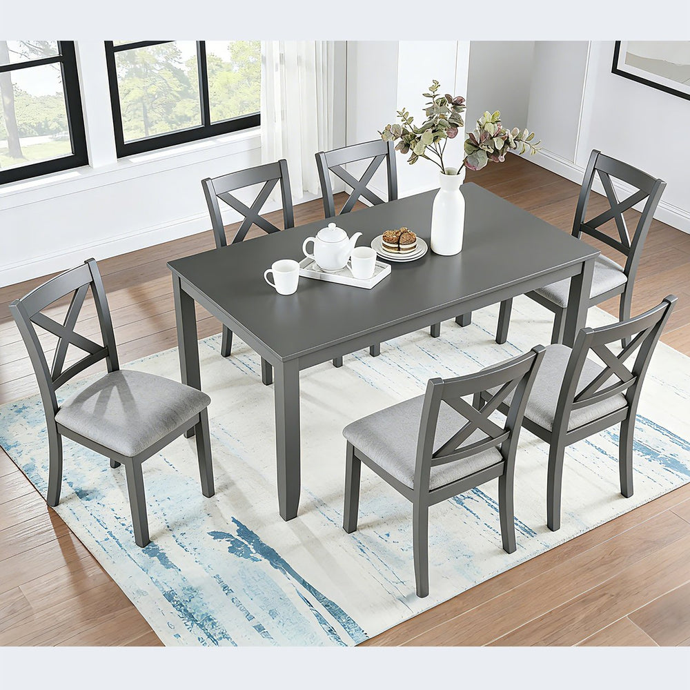 English Elm 6 Piece Rubberwood Dining Set with Bench and Linen Chairs for Transitional Kitchen W1998S00097