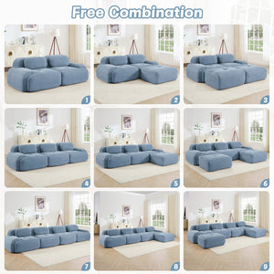 English Elm L-shaped Modular Corduroy Sectional Sofa Ergonomic Low Profile Living Room Seating Blue W714S01249