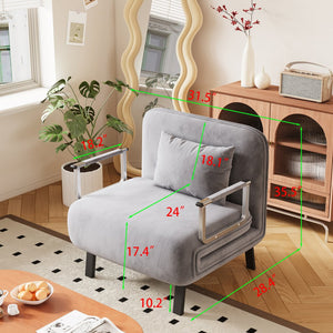 English Elm 31.5″ Convertible Chair Bed with Tri-Fold Design, Adjustable Backrest, Plush Pillow, Durable Frame for Home Comfort and Office Lounging Light Gray W1767P220576