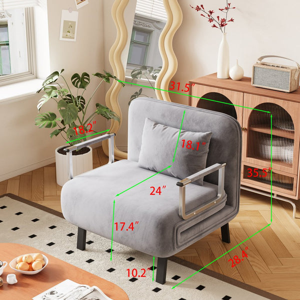 English Elm 31.5″ Convertible Chair Bed with Tri-Fold Design, Adjustable Backrest, Plush Pillow, Durable Frame for Home Comfort and Office Lounging Light Gray W1767P220576