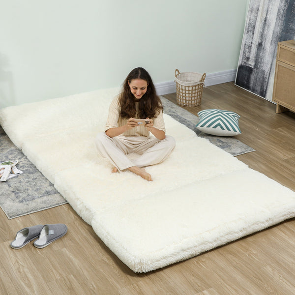 English Elm Homcom Plush Faux Fur Folding Floor Sofa Foam Filled Lounger for Bedroom Living Room W2225P485596