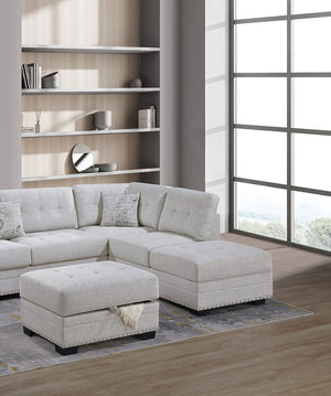English Elm Living L-Shaped Sectional Sofa Set with Reversible Chaise, Tufted Burlap Fabric, Storage Ottoman, USB Port Beige,Neutral 34 L x 26 W x 65 H B011S01776