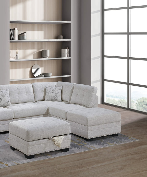 English Elm Living L-Shaped Sectional Sofa Set with Reversible Chaise, Tufted Burlap Fabric, Storage Ottoman, USB Port Beige,Neutral 34 L x 26 W x 65 H B011S01776