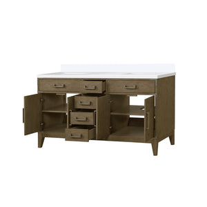 English Elm Grey Oak Double Bath Vanity 60" W X 22" D With Cultured Marble Top, Soft-Close Drawers & Storage B2731P259854