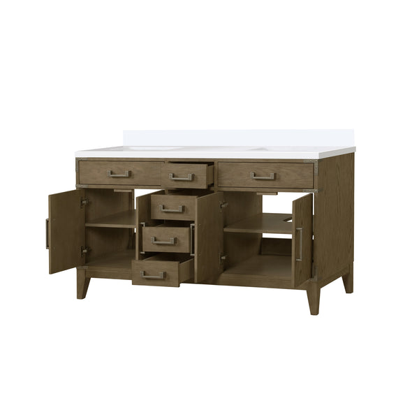 English Elm Grey Oak Double Bath Vanity 60" W X 22" D With Cultured Marble Top, Soft-Close Drawers & Storage B2731P259854