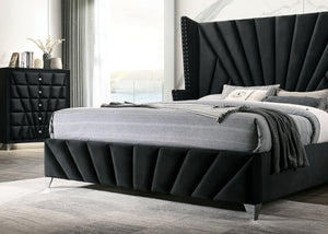 English Elm Bedroom Wooden Queen Bed with High Panel Headboard, Gold Trim Accent, Modern Luxury Design Black 84 L x 40.5 W x 3.3 H B2741S00113