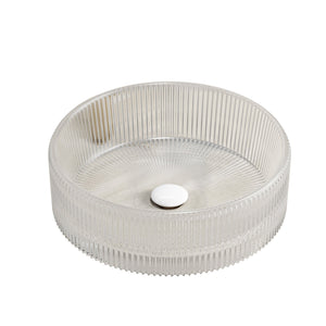 English Elm SONNY 14'' Round Crystal Glass Bathroom Vessel Sink, Durable Easy-Clean Design, Splash-Resistant Transparent W2615P318240