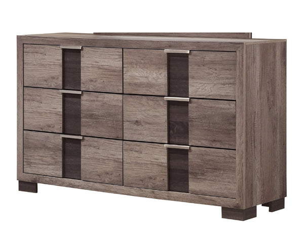English Elm 1pc Five-Drawer Contemporary Chest in Grey Finish with Metal Pulls – Spacious Durable Bedroom Storage Solution Brown 61 L x 19.5 W x 36 H B011P255271