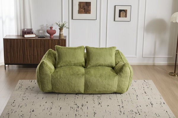 English Elm Giant Ultra Soft Fluffy Loveseat Bean Bag Sofa for Adults, Oversized Shredded Foam Couch with Pillows Green W3723P353897