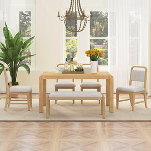 English Elm Trexm Rustic Oak Extendable Dining Set with Upholstered Chairs Bench Seats 6 Natural ST000154AAN