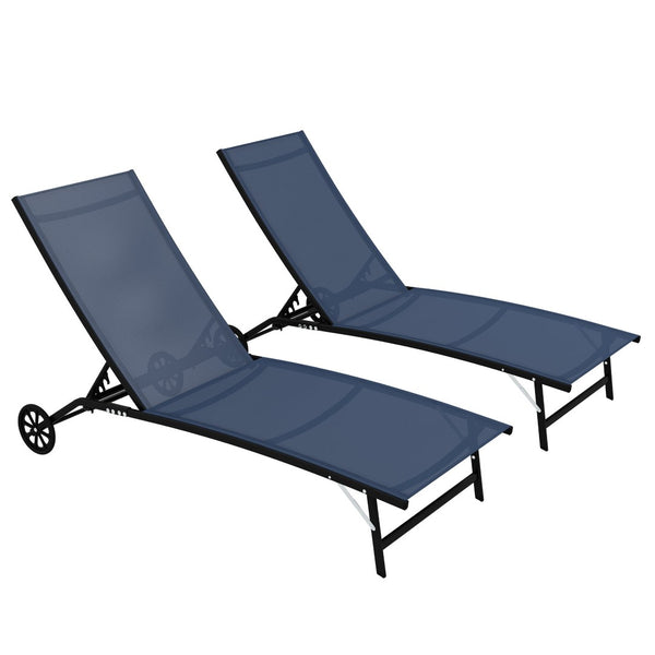 English Elm Outsunny 2-Piece Chaise Lounge Set With Wheels, 5 Adjustable Positions For Pool, Beach, And Patio Comfort W2225P174096-GIGA