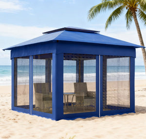 English Elm Sturdy Pop up Canopy Gazebo with Vented Roof Mesh Netting and Steel Frame T3971P426142