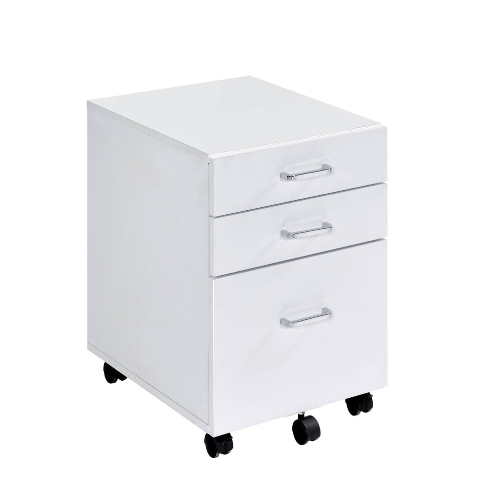 English Elm White White and Chrome 3-Drawer Rectangular File Cabinet with Casters, Sleek Modern Storage Solution for Office Use B062P184520