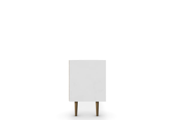 English Elm Liberty 71" Mid-Century TV Stand with Splayed Solid Wood Legs, Wire Management & Storage Drawer Natural+White B365P398349