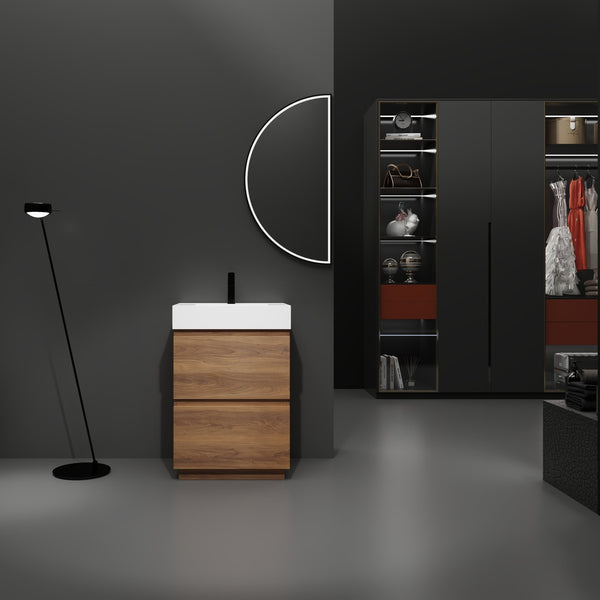 English Elm 24" Modern Bathroom Vanity with Single Undermount Sink, Engineered Wood, Waterproof Finish, 2 Drawers and Pre-Drilled Faucet Hole Brown W1972S00006