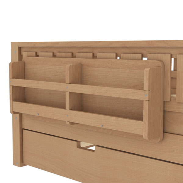 English Elm Twin Kids Platform Bed with Trundle Staircase Bookshelf and Rounded Safety Rails Natural W1580S00561