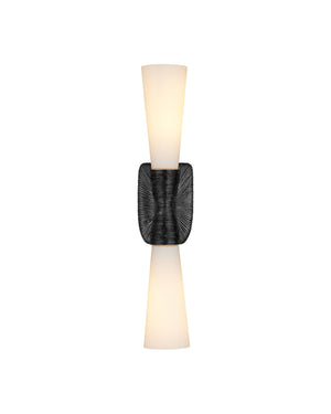 Currey & Company Burrows Brass Bath Wall Sconce - Sculptural Design With Textured Metal And Elegant White Glass Globes Black Glass ,Brass 5800-0066-currey-company