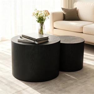 English Elm Nesting Round Coffee Tables Set of 2 Mdf Modern Matte Black for Small Living Spaces W3204P390985
