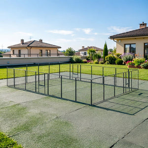 English Elm Dog Playpen 24 Modular Steel Panels with Three Doors for Indoor and Outdoor Pet Use T3971S00243