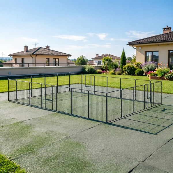 English Elm Dog Playpen 24 Modular Steel Panels with Three Doors for Indoor and Outdoor Pet Use T3971S00243