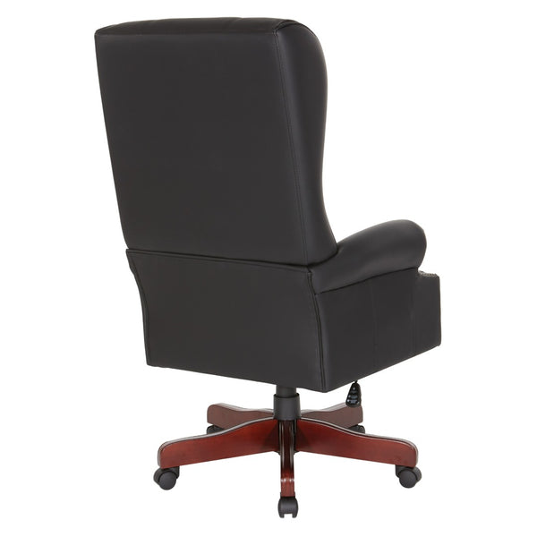 OSP Home Furnishings Executive Wingback Office Chair with Lumbar Support Brass Nail Trim and Cherry Wood Base TEX280-3