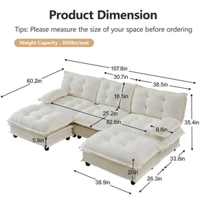 English Elm 107" U-shaped Chenille Modular Sectional with Ottomans Deep Sink Cloud Sofa W714S01679