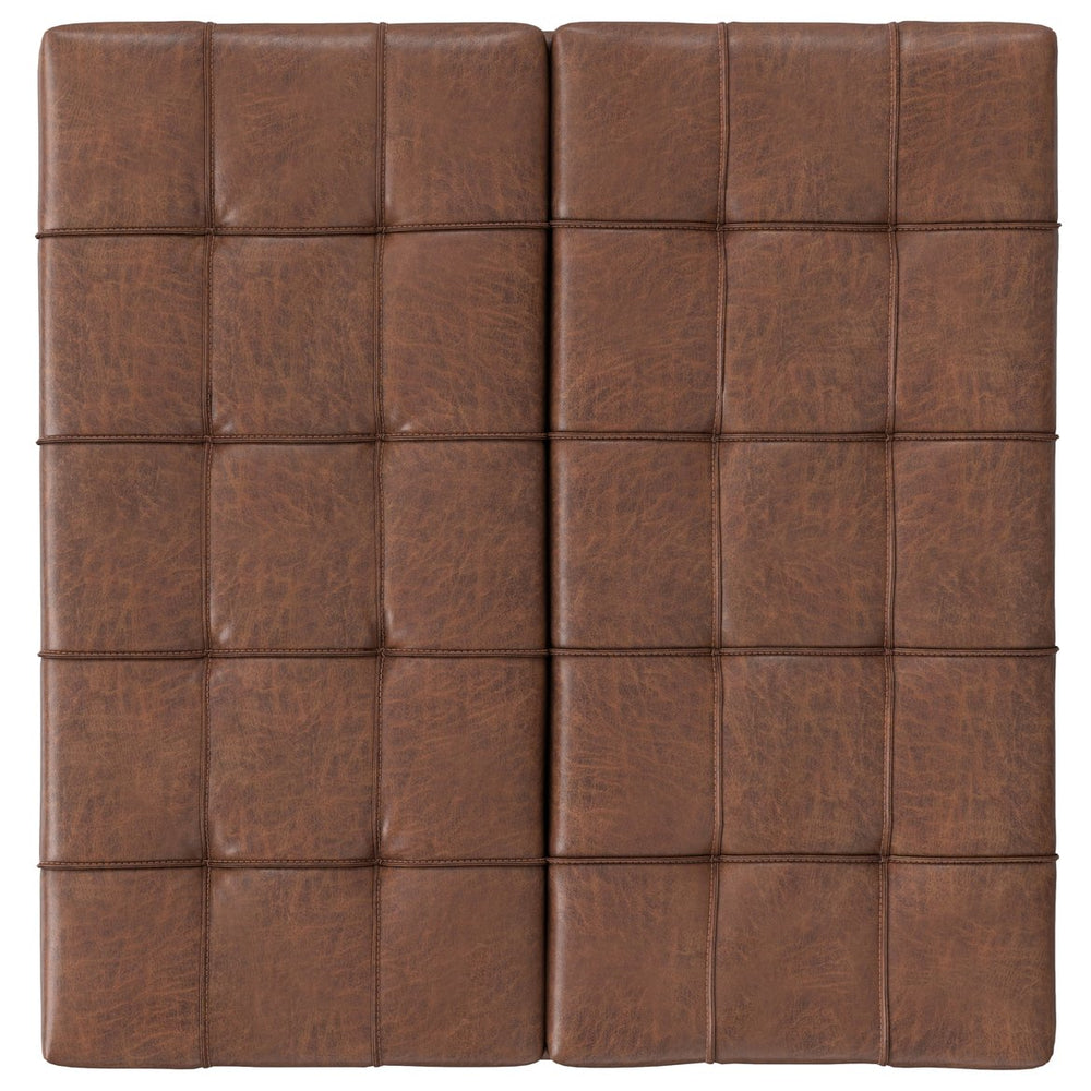 English Elm Laura Distressed Saddle Brown Lift-Top Storage Ottoman with Tufting, Split Top, Child-Safe Hinges - Multifunctional Seating/Table (36.8") B136P252678