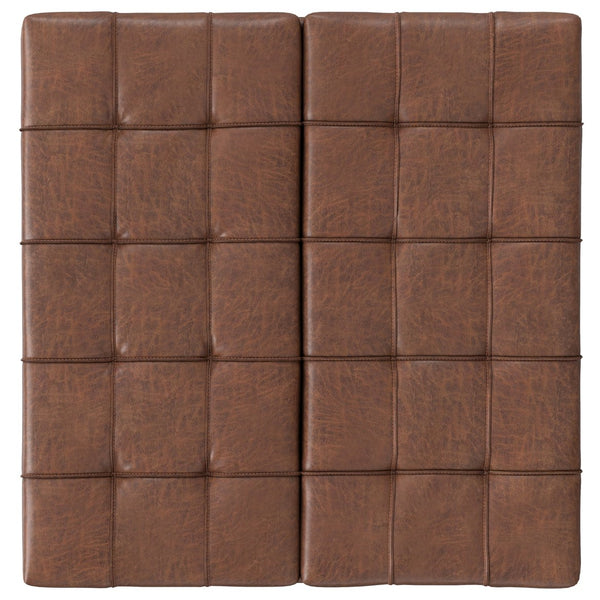 English Elm Laura Distressed Saddle Brown Lift-Top Storage Ottoman with Tufting, Split Top, Child-Safe Hinges - Multifunctional Seating/Table (36.8") B136P252678