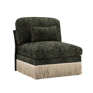 English Elm Armless Modular Sofa Leopard Chenille Upholstered Glam Living Room Accent Piece Black+Green W5656P454423