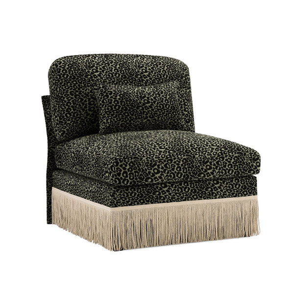 English Elm Armless Modular Sofa Leopard Chenille Upholstered Glam Living Room Accent Piece Black+Green W5656P454423