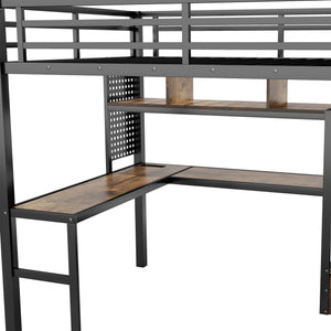 English Elm Full Size Loft Bed With Desk, Wardrobe & Led Light – Space-Saving Metal Design For Kids' Rooms! W2593S00019