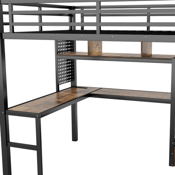 English Elm Full Size Loft Bed With Desk, Wardrobe & Led Light – Space-Saving Metal Design For Kids' Rooms! W2593S00019