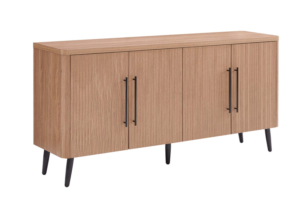 English Elm Jodie 65" Fluted Sideboard with Ribbed Doors, 8 Hidden Shelves, Soft-Close, Metal Legs, Modern Appeal Maple B365P397678