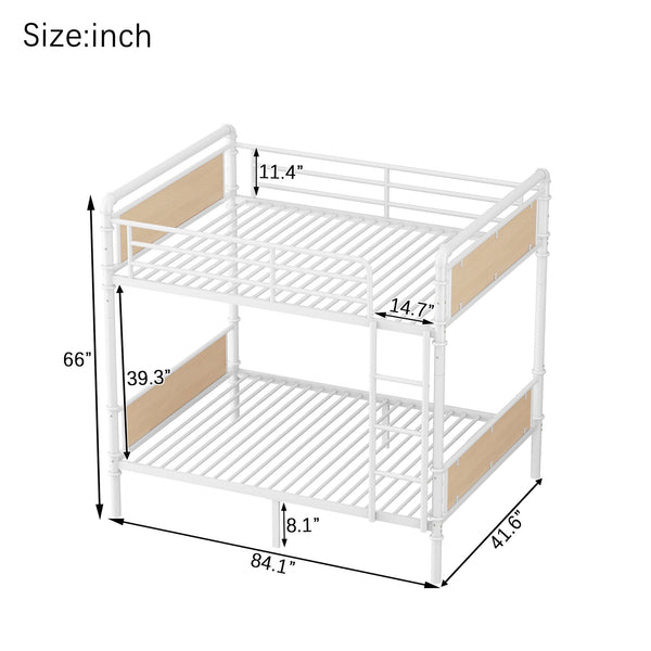 English Elm Twin Twin XL over Twin XL Metal Bunk Bed, Industrial White Detachable Design with Guard Rails, 300lb Capacity W2580P304984