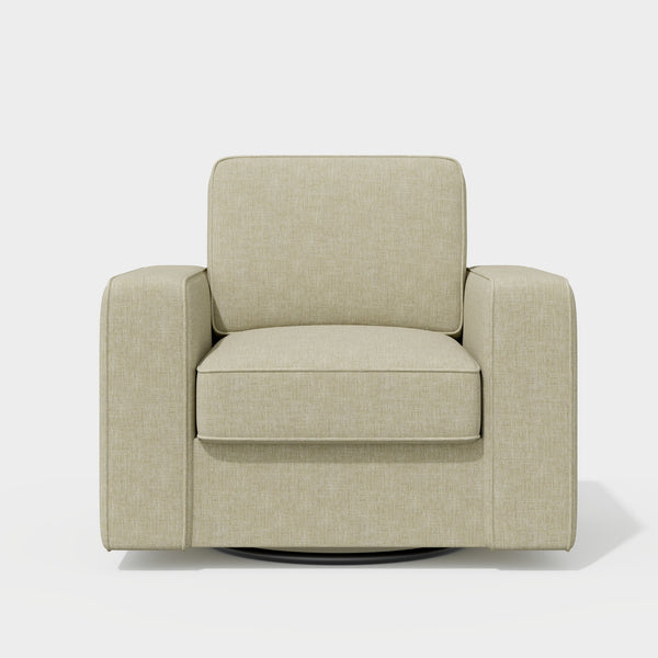 English Elm Swivel Linen Accent Chair 36" Wide Mid-Century Modern Ergonomic Back 360° Rotation Beige Sofa T3950P387637