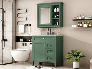 English Elm 30'' Bathroom Vanity Set With Mirror, Modern Freestanding Cabinet, Ceramic Sink & Ample Storage Space SW000127AAF-1