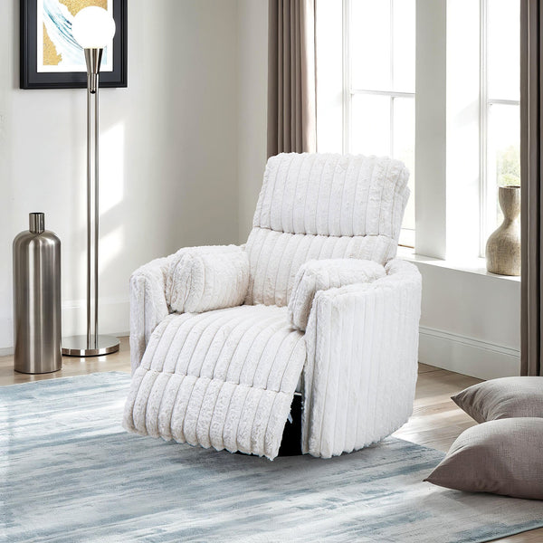 English Elm White Power Glider Recliner Swivel Chair with Curved Arms, Pillow Seat, Power Recline & Glide B2741P391175