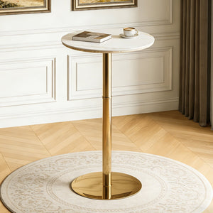 English Elm Rock Slab Round Bar Table with Gold Stainless Steel Base for Modern Home Entertaining W2920P443467