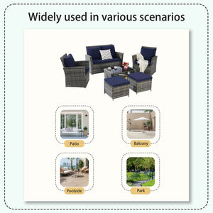 English Elm 6 Piece Outdoor Wicker Sectional with Tempered Glass Table and Weather Resistant Cushions W874P264692