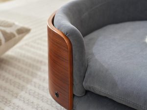 English Elm Scandinavian Mid-century Pet Sofa with Walnut Bentwood Back and Navy Velvet Cushion Dark Grey W794125938