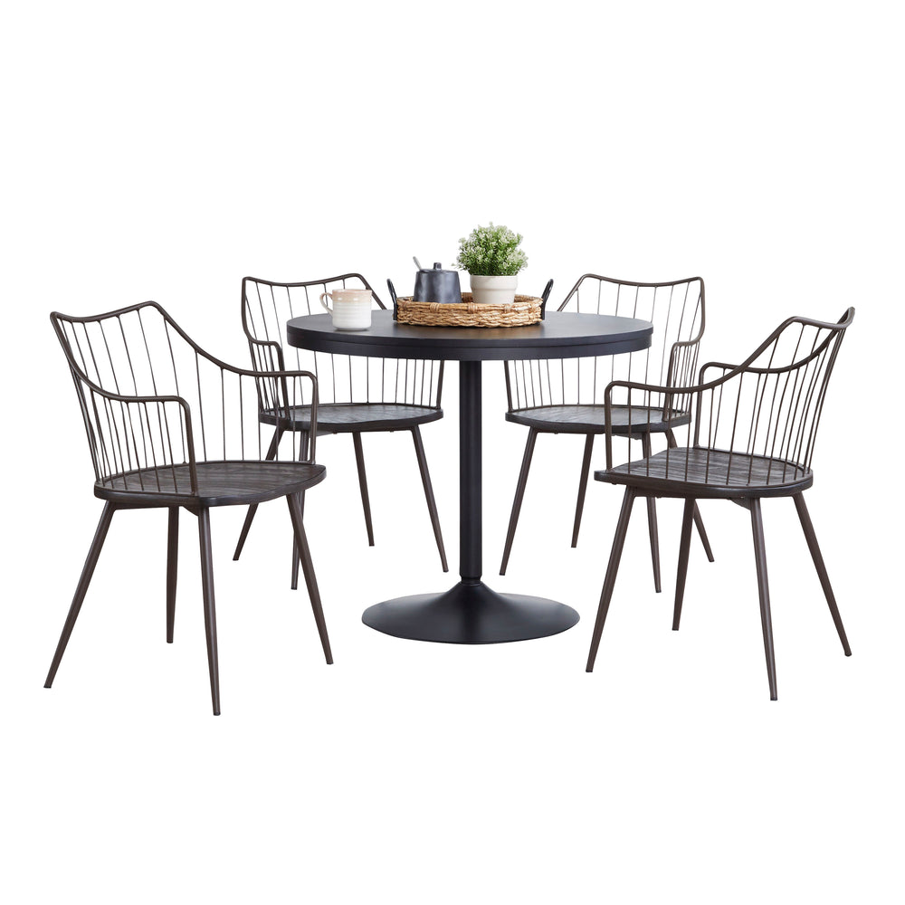 English Elm Contemporary Square Dining Set with Metal Frames and Walnut Wood Seats for Four B202S01506