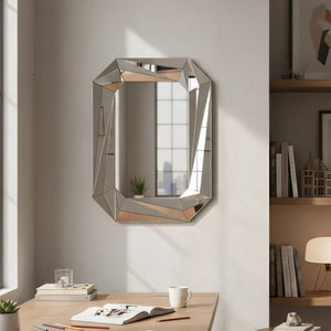 English Elm Diamond Frameless Beveled Wall Mirror Sculptural Silver Glass Accent for Any Room W3836P409964